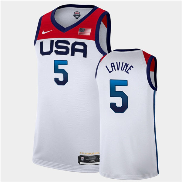 Mens USA Basketball Team #5 Zach LaVine Nike White Home 2020 Summer Olympics Player Jersey
