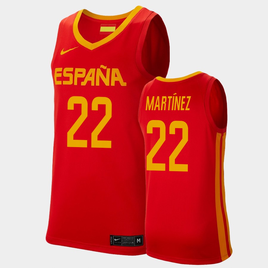 Mens Spain Basketball Team #22 Sergi Martinez Nike Red Away 2020 Summer Olympics Player Jersey