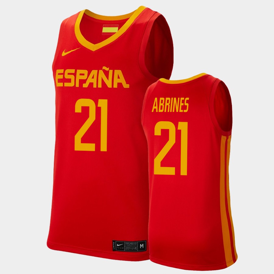 Mens Spain Basketball Team #21 Alex Abrines Nike Red Away 2020 Summer Olympics Player Jersey