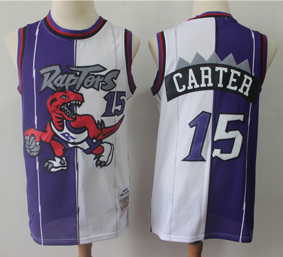 Mens Toronto Raptors #15 Vince Carter 1998-99 Purple White Split Mitchell & Ness Hardwood Classic Jersey