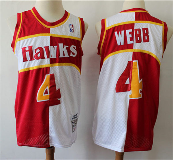 Mens Atlanta Hawks #4 Spud Webb 1986-87 Red White Split Mitchell & Ness Hardwood Classic Jersey