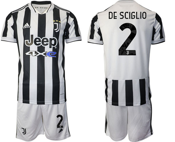 Mens Juventus #2 Mattia De Sciglio 2021 White Black Home Soccer Jersey kit