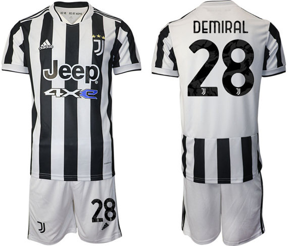 Mens Juventus #28 Merih Demiral 2021 White Black Home Soccer Jersey kit