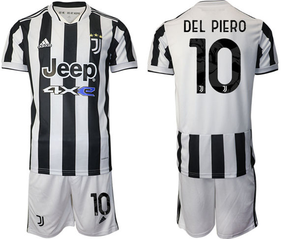 Mens Juventus #10 Alessandro Del Piero 2021 White Black Home Soccer Jersey kit