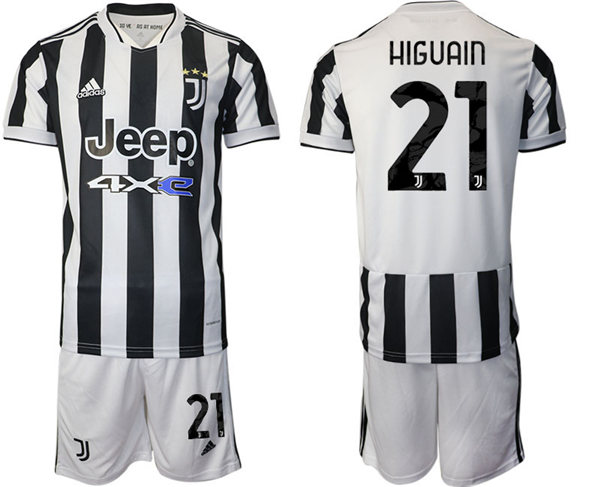 Mens Juventus #21 Gonzalo Higuain 2021 White Black Home Soccer Jersey kit