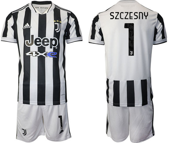 Mens Juventus #1 Wojciech Szczesny 2021 White Black Home Soccer Jersey kit