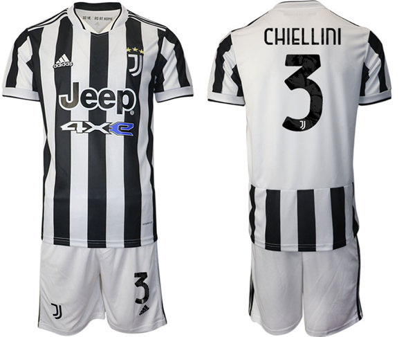 Mens Juventus #3 Giorgio Chiellini 2021 White Black Home Soccer Jersey kit