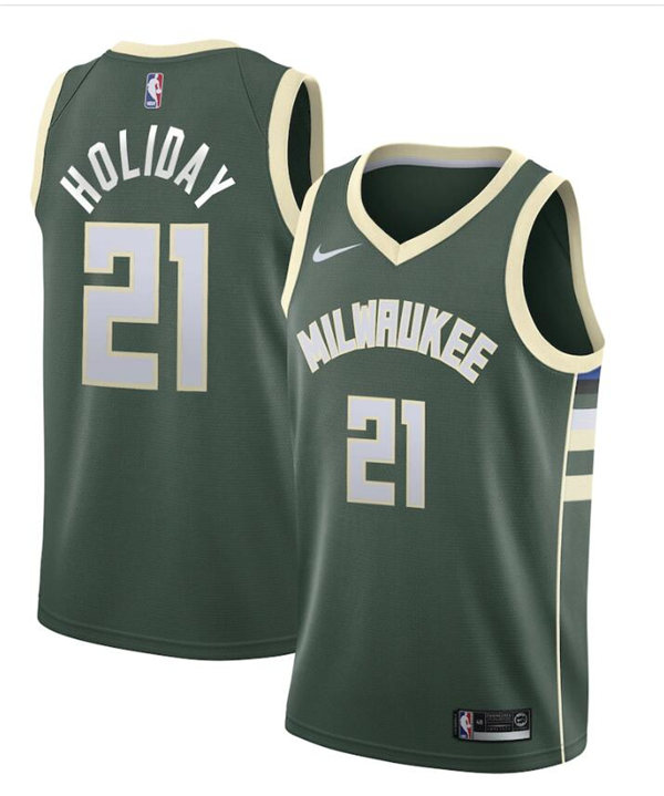 Mens Milwaukee Bucks #21 Jrue Holiday Hunter Green Nike Icon Edition Jersey