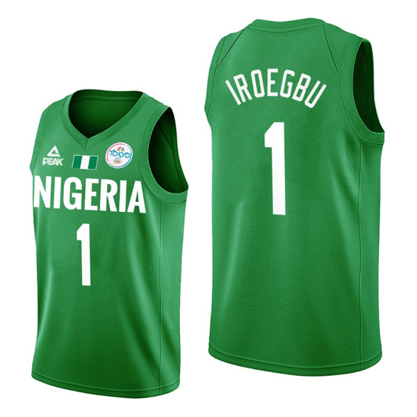 Mens Nigeria Basketball Team #1 Ike Iroegbu Adidas Green 2020 Summer Olympics Player Jersey