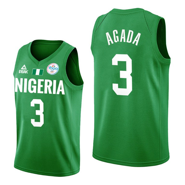 Mens Nigeria Basketball Team #3 Caleb Agada Adidas Green 2020 Summer Olympics Player Jersey