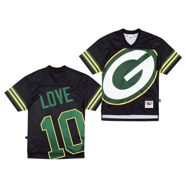 Mens Green Bay Packers #10 Jordan Love Black Mitchell & Ness Big Face Jersey