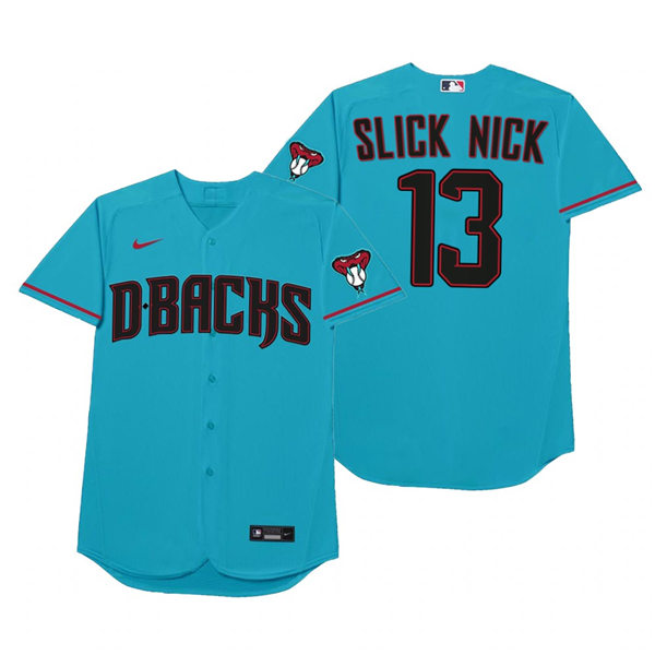 Mens Arizona Diamondbacks #13 Nick Ahmed Nike Blue 2021 Players' Weekend Nickname Slick Nick Jersey