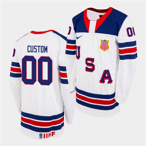 Mens Custom Matt Roy Max Pacioretty Ben Bishop Zach Parise Nike White IIHF USA Hockey Team U18 Jersey