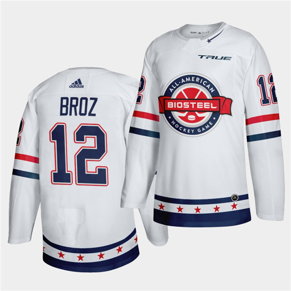 Mens BioSteel All-American Hockey #12 Tristan Broz Adidas White Game Jersey