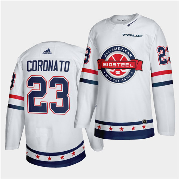 Mens BioSteel All-American Hockey #23 Matt Coronato Adidas White Game Jersey