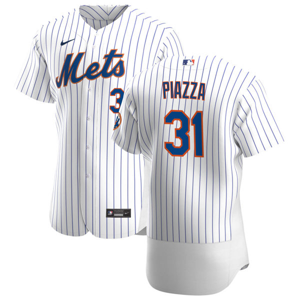 Mens New York Mets Retired Player #31 Mike Piazza Nike Home White Pinstripe FlexBase Jersey