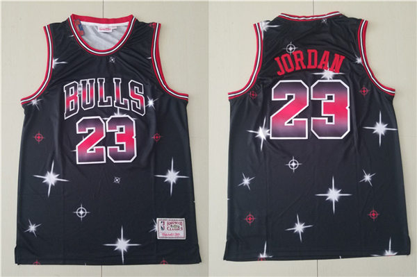 Mens Chicago Bulls #23 Michael Jordan Black Starry Sky Mitchell & Ness Hardwood Classics Jersey