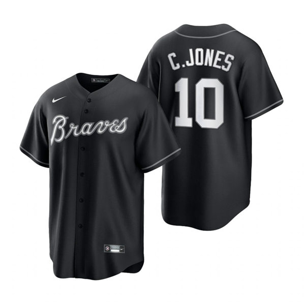 Mens Atlanta Braves Retired Player #10 Chipper Jones Nike Stitched 2021 Black Fashion Jersey