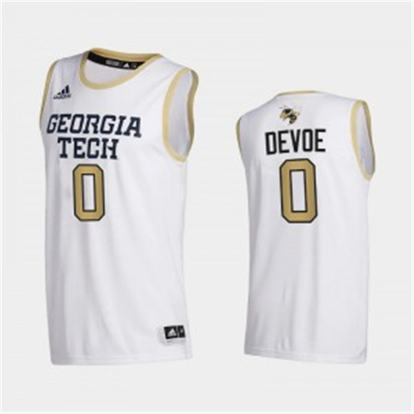 Mens Georgia Tech Yellow Jackets #0 Michael Devoe Adidas 2020-21 White Georgia Tech College Basketball Jersey