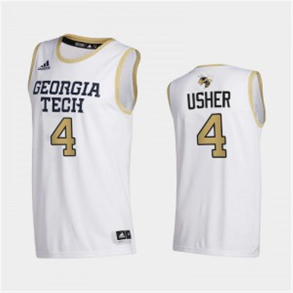 Mens Georgia Tech Yellow Jackets #4 Jordan Usher Adidas 2020-21 White Georgia Tech College Basketball Jersey