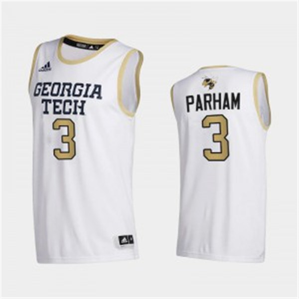 Mens Georgia Tech Yellow Jackets #3 Bubba Parham Adidas 2020-21 White Georgia Tech College Basketball Jersey