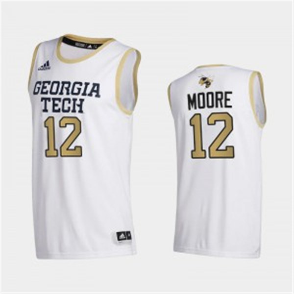 Mens Georgia Tech Yellow Jackets #12 Khalid Moore Adidas 2020-21 White Georgia Tech College Basketball Jersey