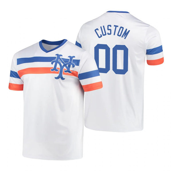 Youth New York Mets Custom White Cooperstown Collection V-Neck Jersey