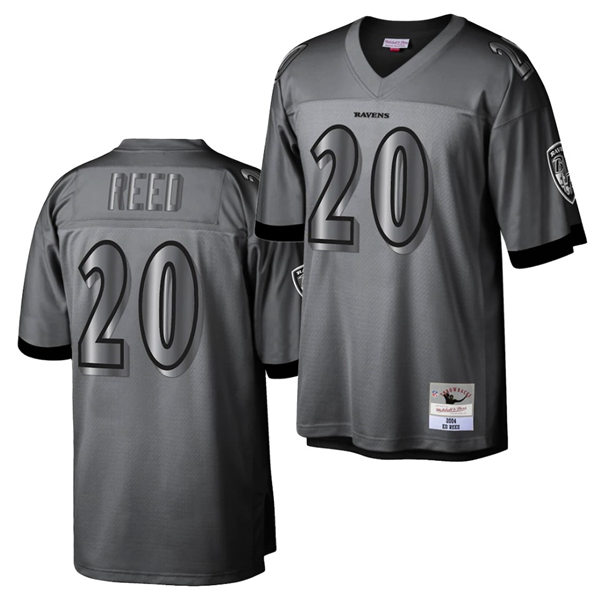 Mens Baltimore Ravens #20 Ed Reed Mitchell&Ness Throwback Charcoal Metal Legacy Jersey