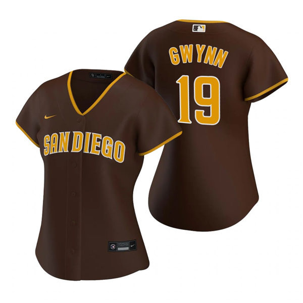 Womens San Diego Padres Retired Player #19 Tony Gwynn Nike Brown Road Coo Base Stitched MLB Player Jersey
