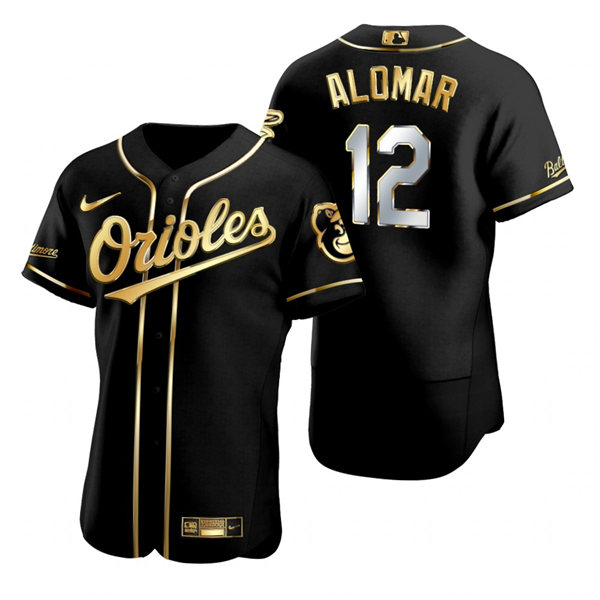 Mens Baltimore Orioles Retired Player #12 Roberto Alomar Nike Black Golden Edition Jersey