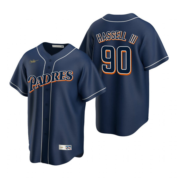 Mens San Diego Padres #90 Robert Hassell III Nike Navy Cooperstown Collection Jersey