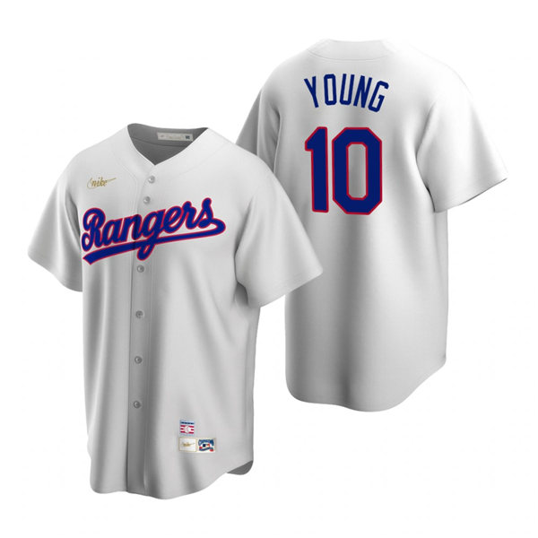 Mens Texas Rangers #10 Michael Young Nike White Cooperstown Collection Jersey