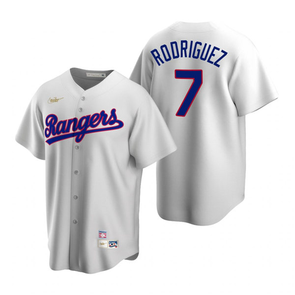 Mens Texas Rangers #7 Ivan Rodriguez Nike White Cooperstown Collection Jersey