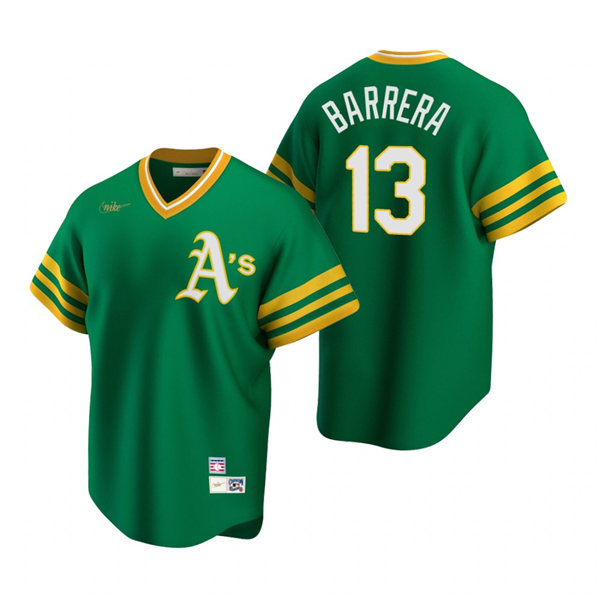 Mens Oakland Athletics #13 Luis Barrera Nike Kelly Green Stitched Cooperstown Collection Jersey