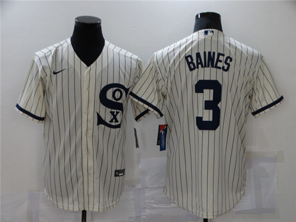Mens Chicago White Sox Retired Player #3 Harold Baines Nike White Pinstripe with Name 2021 Field of Dreams Baseball Jersey