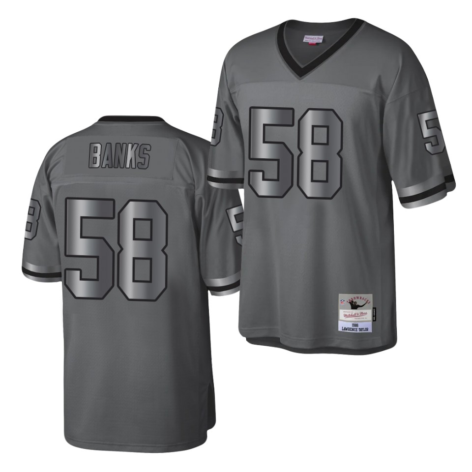 Mens New York Giants #58 Carl Banks Mitchell&Ness Throwback Charcoal Metal Legacy Jersey