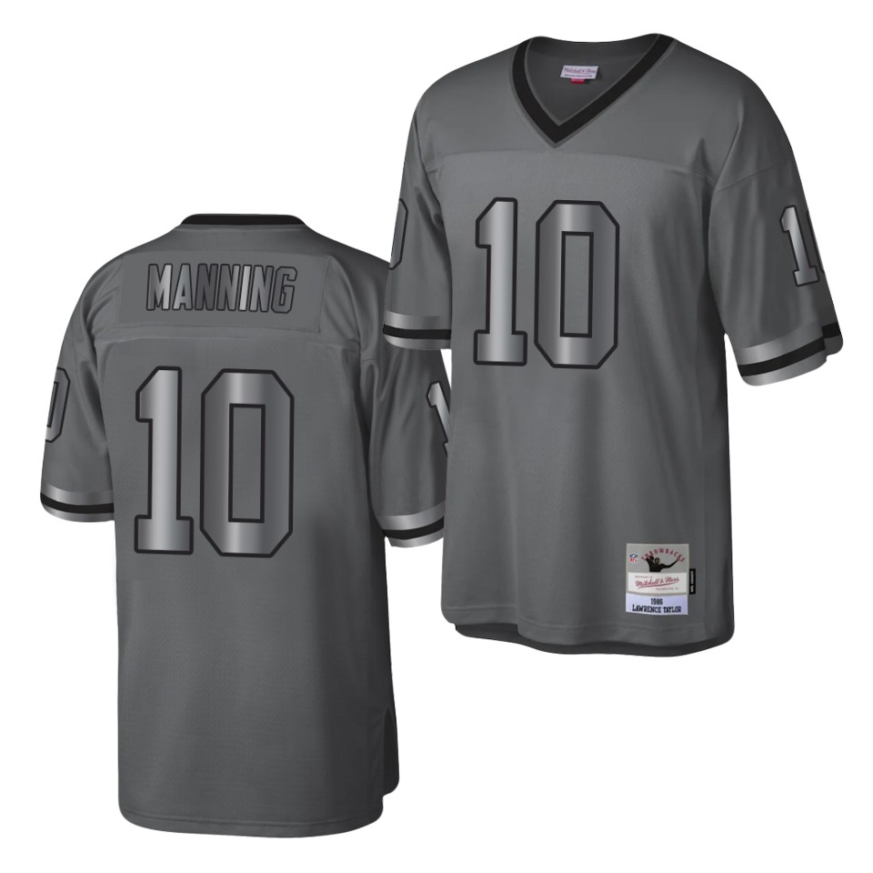 Mens New York Giants #10 Eli Manning Mitchell&Ness Throwback Charcoal Metal Legacy Jersey