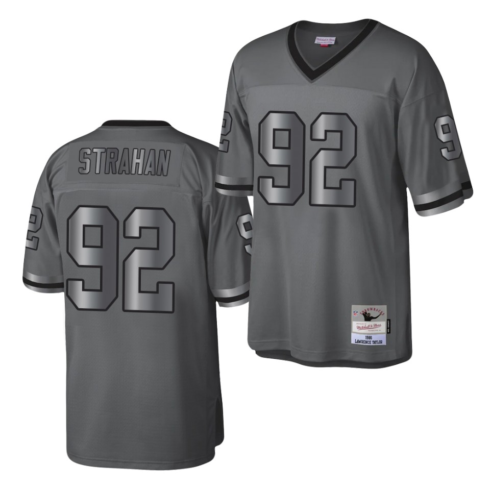 Mens New York Giants #92 Michael Strahan Mitchell&Ness Throwback Charcoal Metal Legacy Jersey