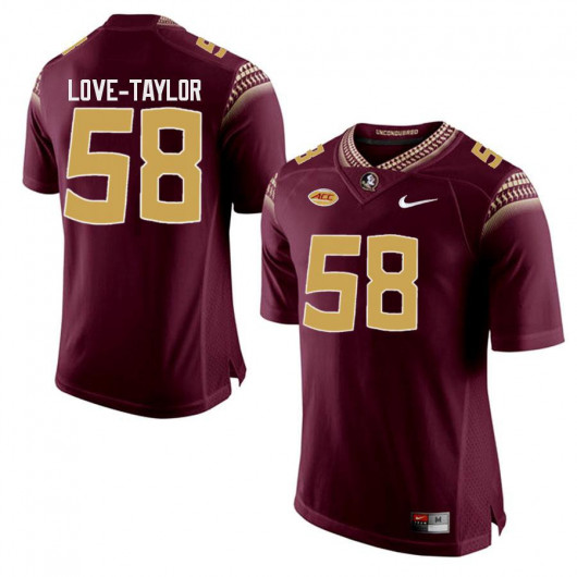 Mens Florida State Seminoles #58 Devontay Love-Taylor Nike Garnet Gold Number College Football Game Jersey