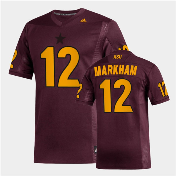 Mens Arizona State Sun Devils #12 Kejuan Markham adidas 2020 Maroon Gold College Football Jersey