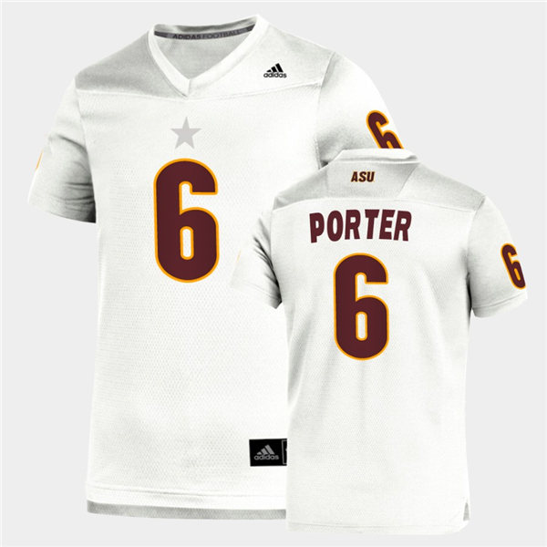 Mens Arizona State Sun Devils #6 Geordon Porter adidas 2020 White Maroon College Football Jersey 