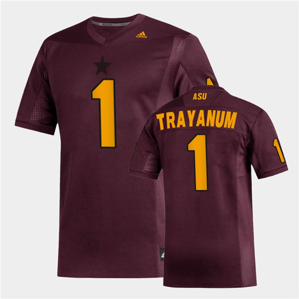 Mens Arizona State Sun Devils #1 DeaMonte Trayanum adidas 2020 Maroon Gold College Football Jersey