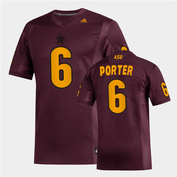 Mens Arizona State Sun Devils #6 Geordon Porter adidas 2020 Maroon Gold College Football Jersey