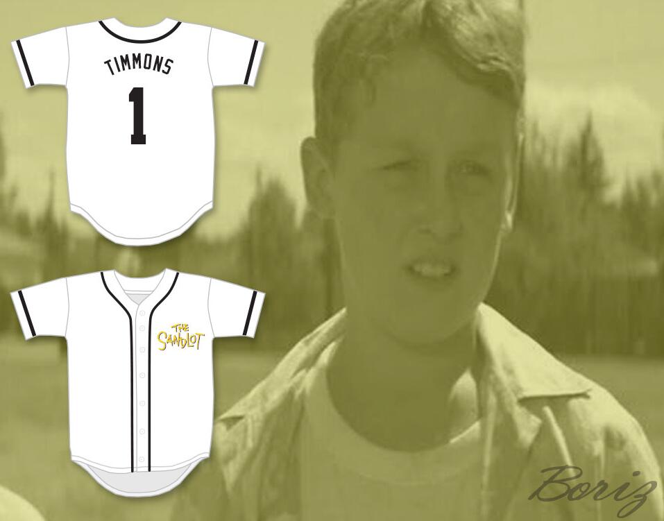 Mens The Sandlot #1 Timmy Timmons White With Gold The Sandlot Baseball Jersey 