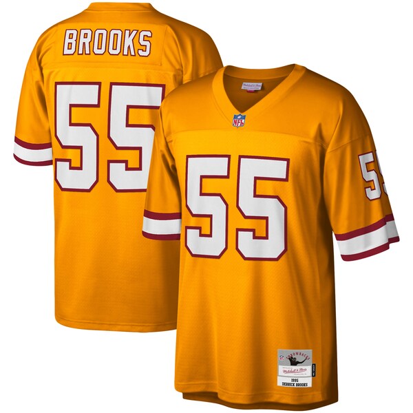 Mens Tampa Bay Buccaneers #55 Derrick Brooks Orange Mitchell & Ness Throwback Football Jersey