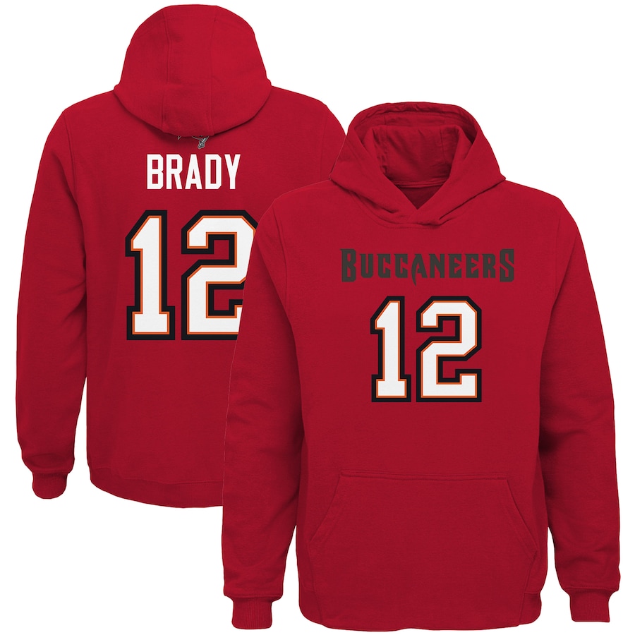 Mens Tampa Bay Buccaneers #12 Tom Brady Nike Red Fleece Pullover Hoodie