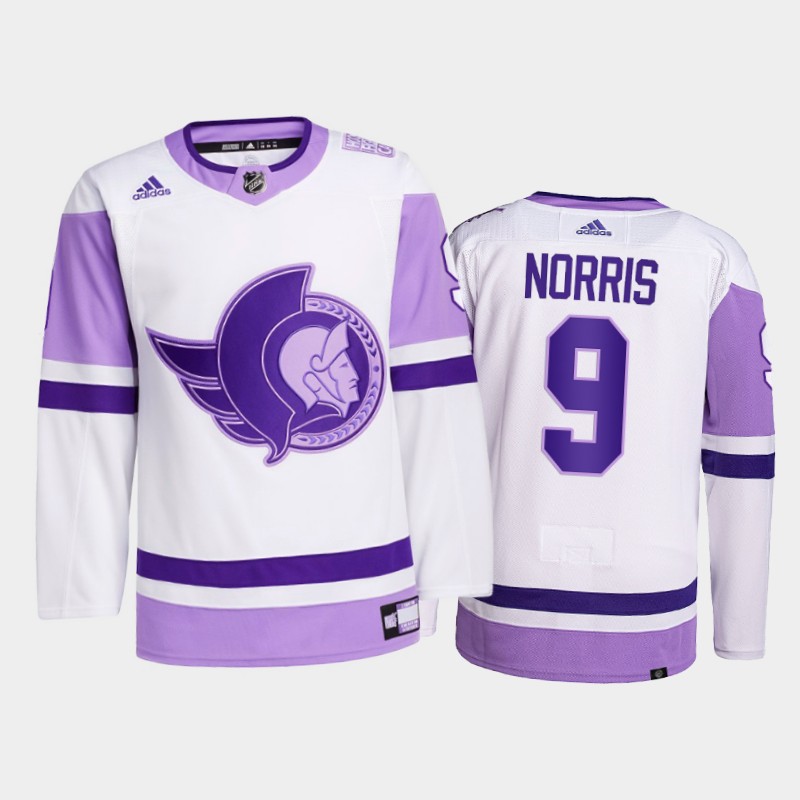 Men's Ottawa Senators #9 Josh Norris 2021 White Primegreen Hockey Fights Cancer Jersey