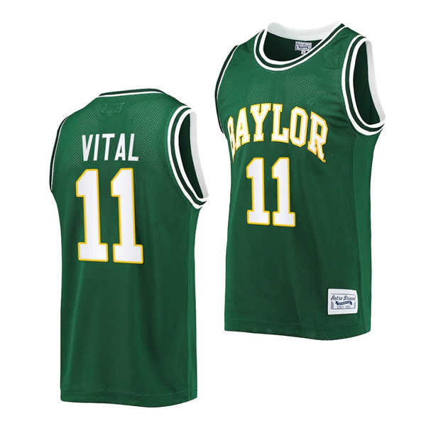 Mens Baylor Bears #11 Mark Vital Green Original Retro Commemorative Classic Basketball Jersey