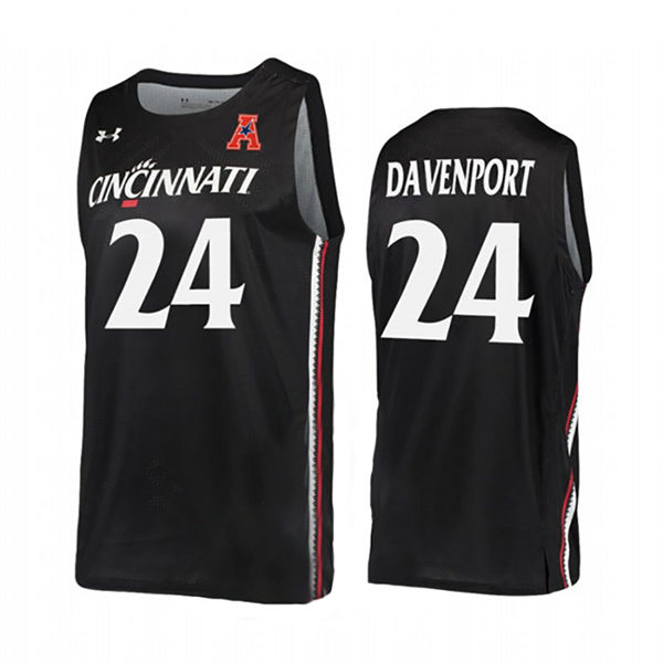 Mens Cincinnati Bearcats #24 Jeremiah Davenport Black Stitched College Basketball Jersey