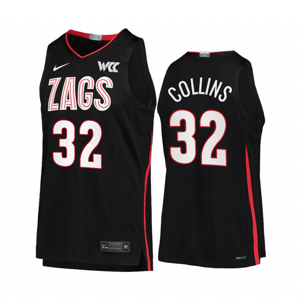 Mens Gonzaga Bulldogs #32 Zach Collins Nike 2021-22 Black WCC College Basketball Game Jersey